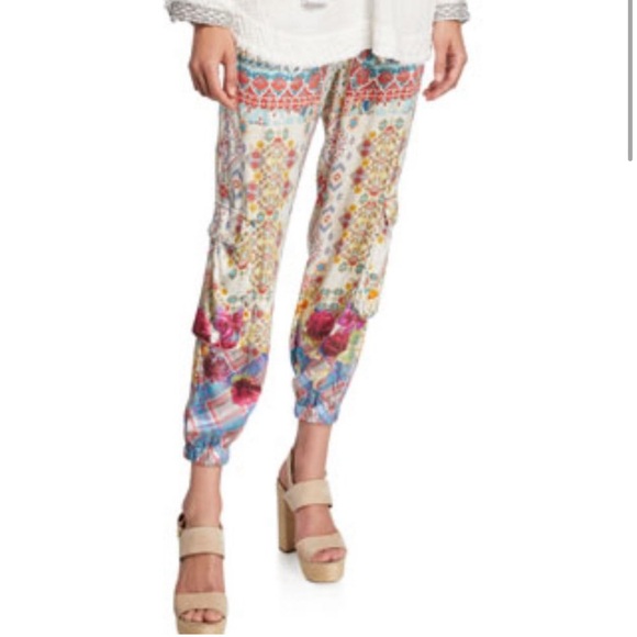 Johnny Was S Landa Printed Satin Drawstring Cargo Pants - Picture 2 of 8